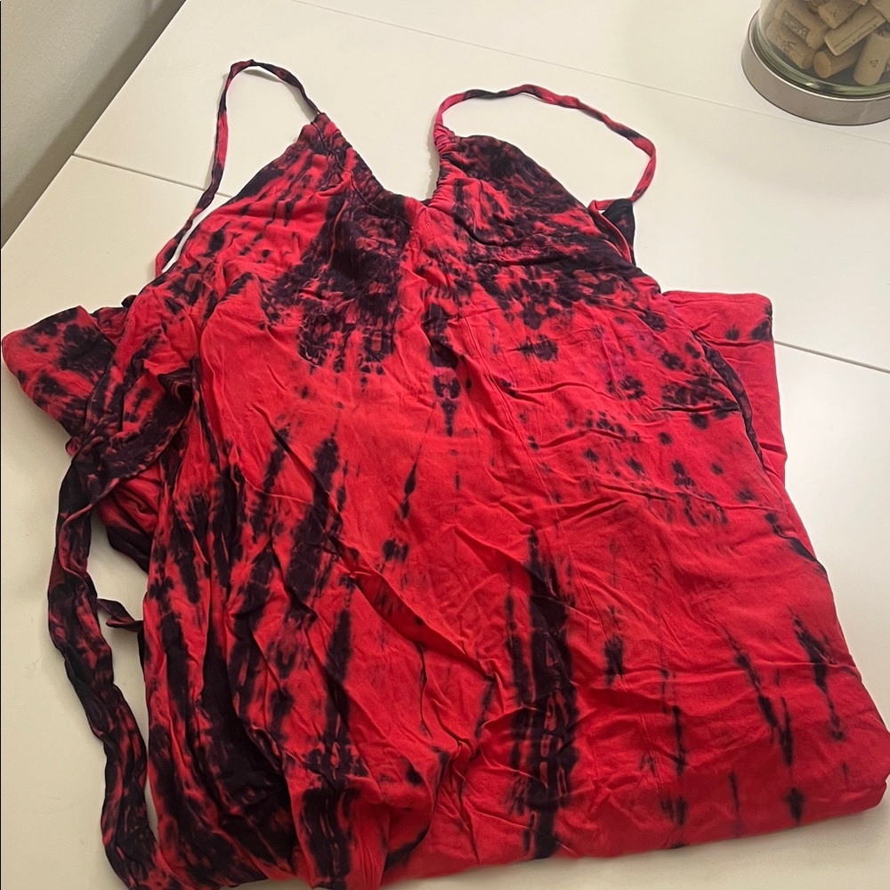 NWT Sun + Soul Black and Pink Tie Die Halter Midi/Maxi Dress